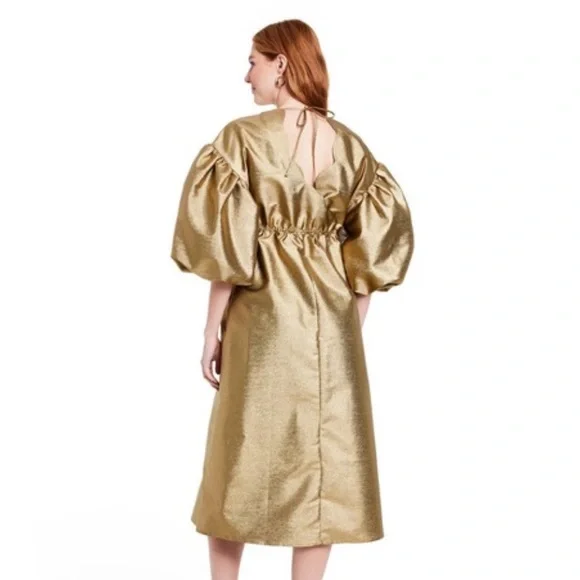 Radiant Gold Puff Sleeve Midi Dress - Picture 4 of 4